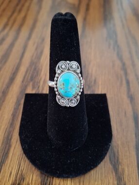 Ring Turquoise Natural Stone Sterling Silver Size 7